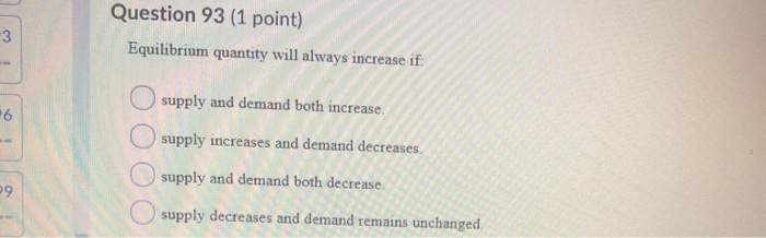 Solved Question 93 1 Point Equilibrium Quantity Will Chegg Com