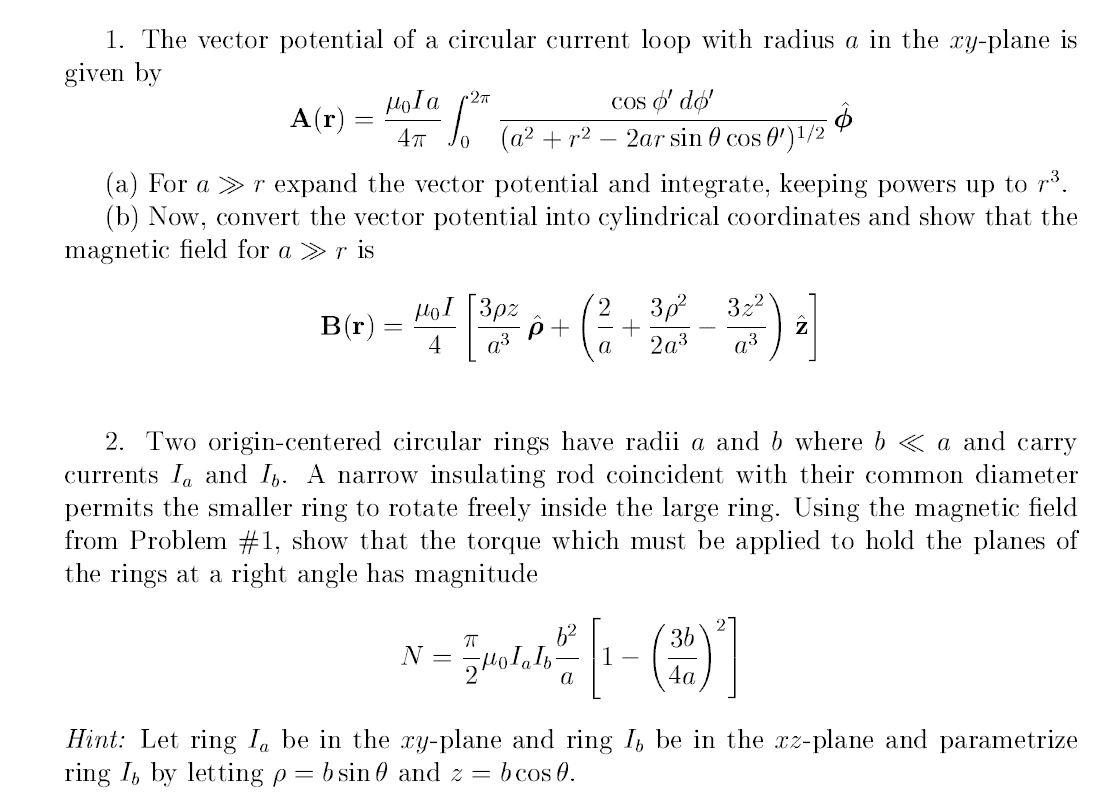 Solved Solve problem 1 and 2.The vector potential of a | Chegg.com