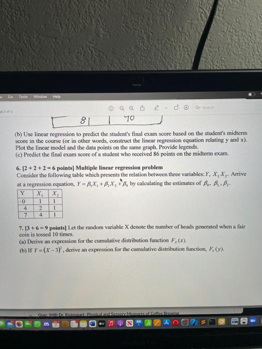 Solved (b) Use Linear Regression To Predict The Student's | Chegg.com