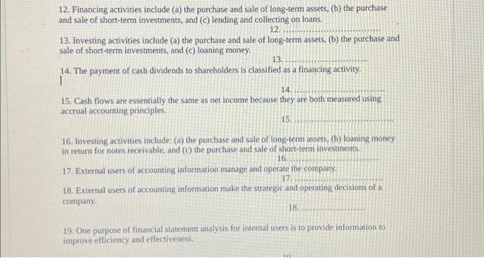 Solved 12. Financing activities include (a) the purchase and | Chegg.com