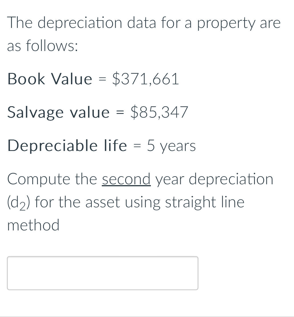 Solved The depreciation data for a property are as | Chegg.com