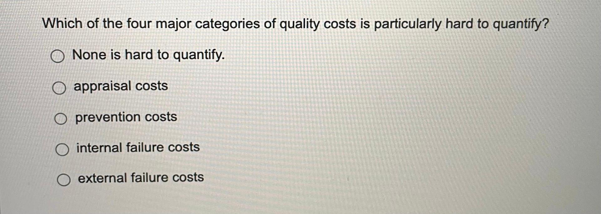 Solved Which of the four major categories of quality costs