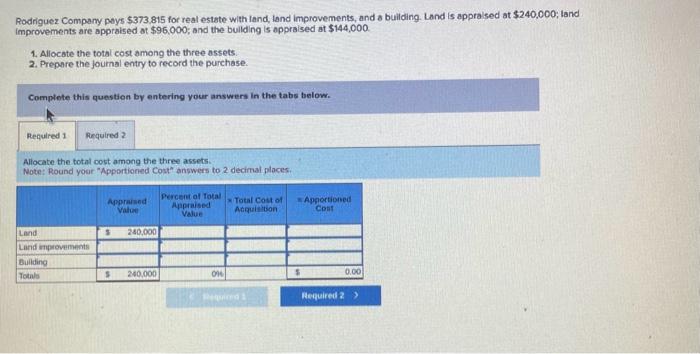 Solved Rodriguez Company pays $373,815 for real estate with | Chegg.com