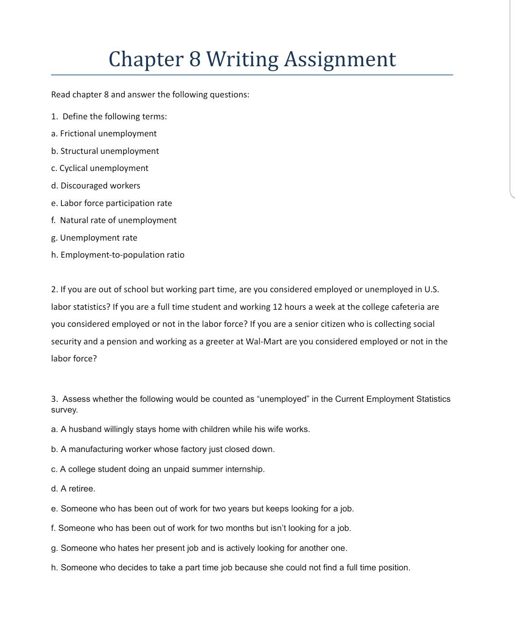 Solved Chapter 8 Writing Assignment Read chapter 8 and | Chegg.com