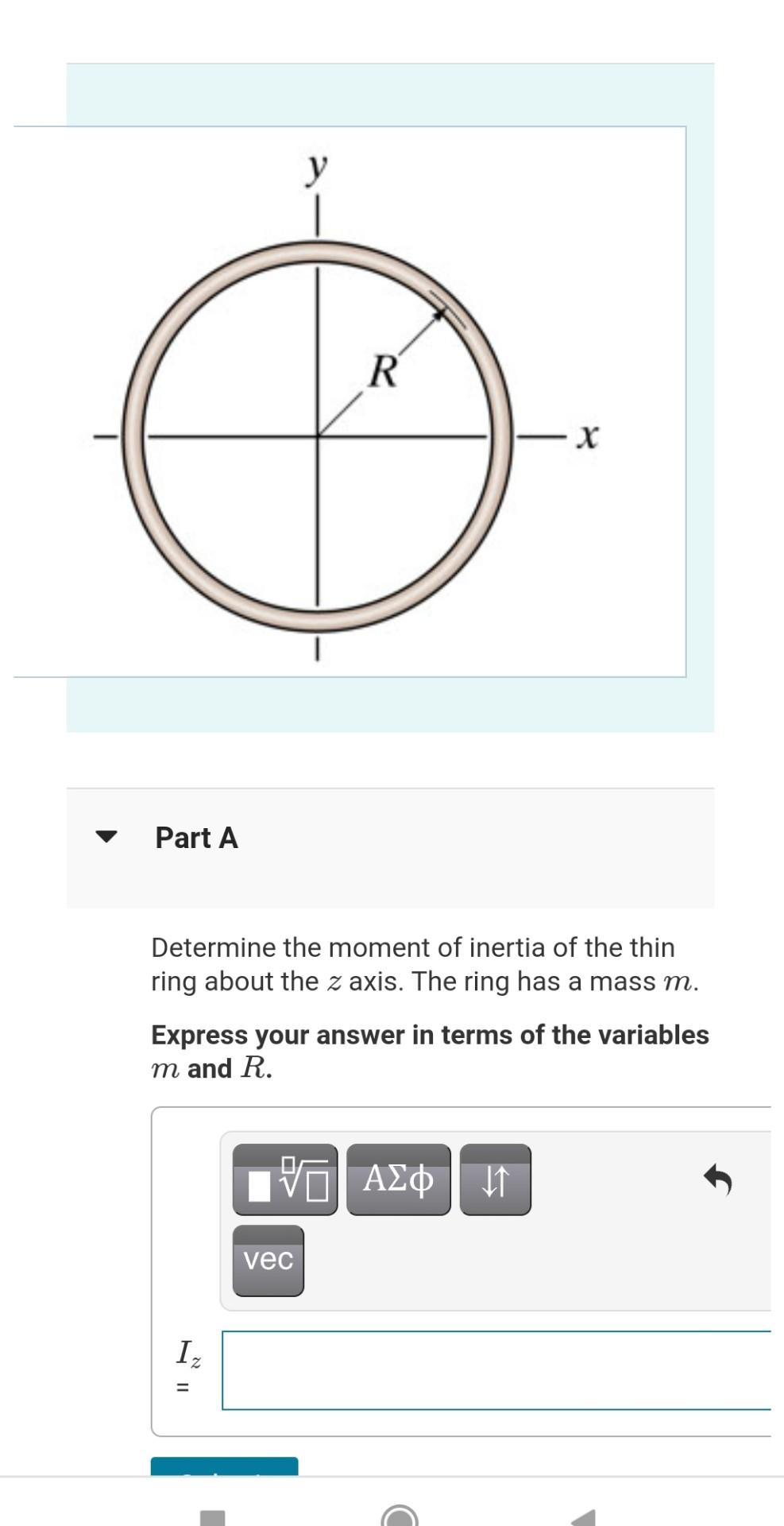 what is the moment of inertia of a ring about a †an gent to the periphery  of the ring