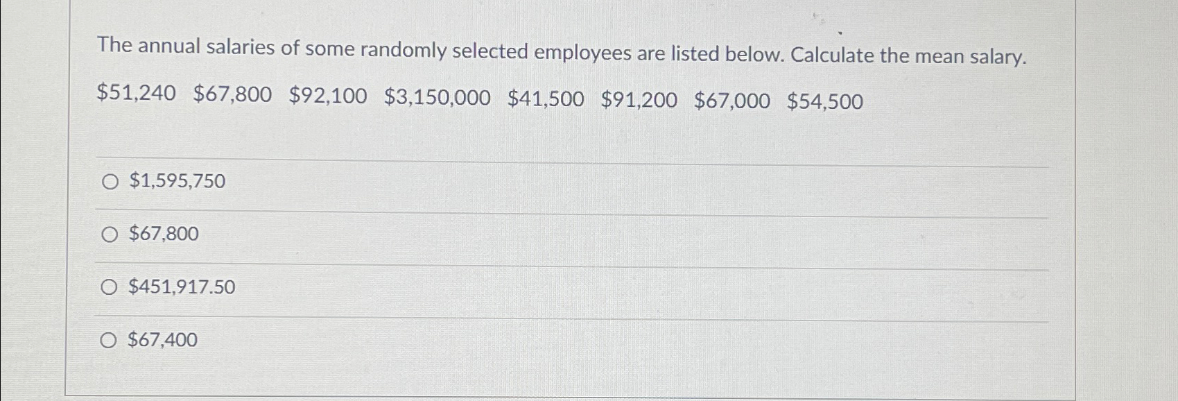 Solved The annual salaries of some randomly selected | Chegg.com
