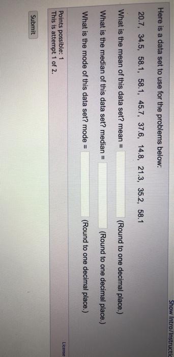 Solved Show Intro/Instructie Here is a data set to use for | Chegg.com