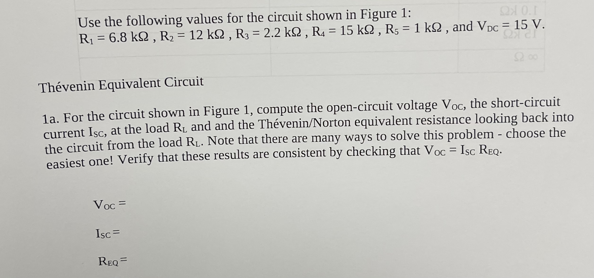 Solved Use the following values for the circuit shown in | Chegg.com