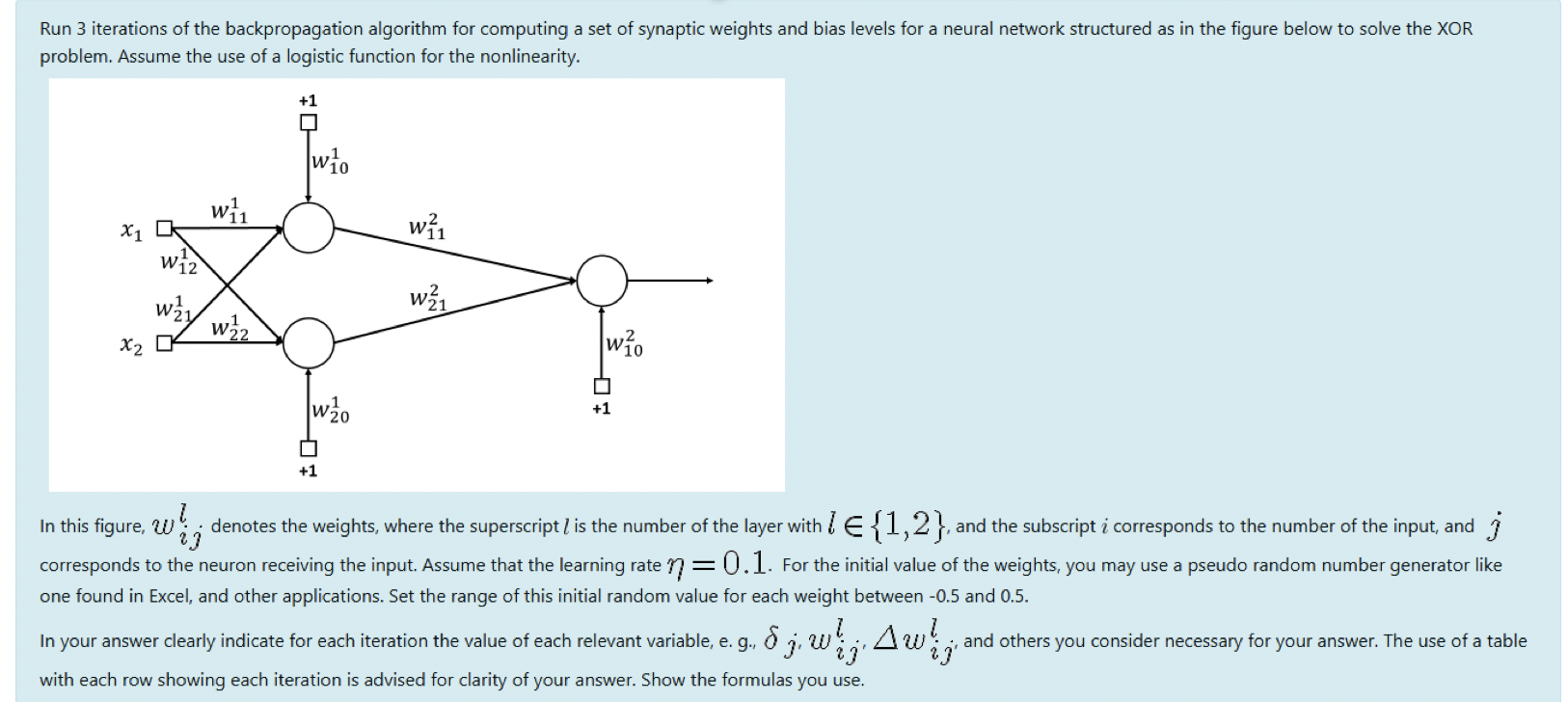 Run 3 ﻿iterations of ﻿the backpropagation algorithm | Chegg.com
