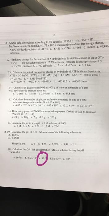 Solved 11 Acetic Acid Dissociates According To The Equat Chegg Com