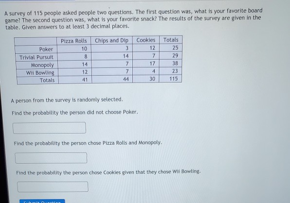 Solved A Survey Of 115 People Asked People Two Questions Chegg Com