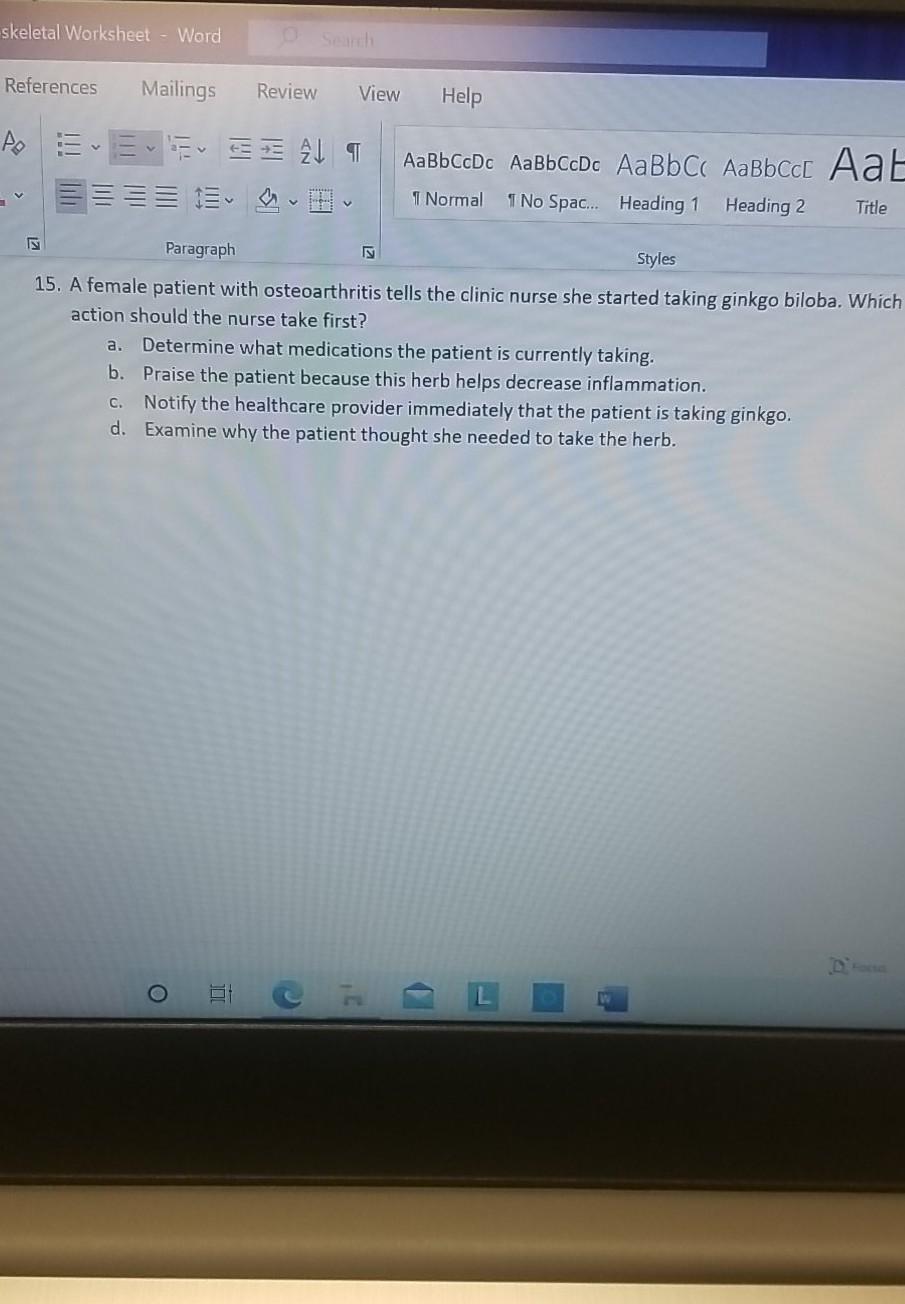 skeletal Worksheet - Word References Mailings Review View Help 二、三 1 AaBbCcDc AaBbCcDc AaBbcc Aabbccc Aal I Normal 1 No Spac.