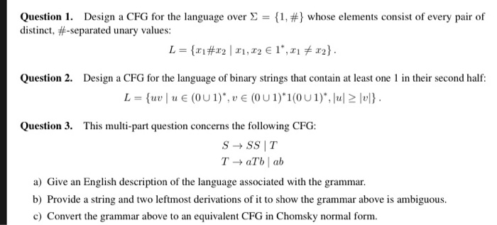 Designing Cfg Syntax Solved Question 1. Design a CFG for the language over = {1, | Chegg.com