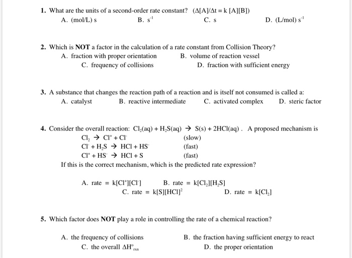 Solved 1 What Are The Units Of A Second Order Rate Const Chegg Com