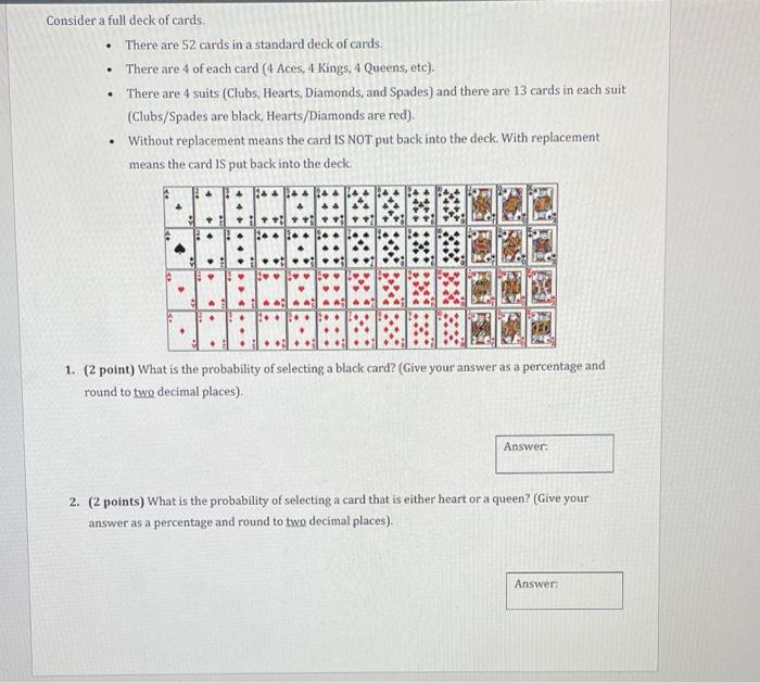 Solved Consider a full deck of cards. There are 52 cards