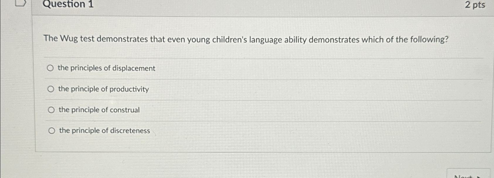 Solved Question 12 ﻿ptsThe Wug test demonstrates that even | Chegg.com