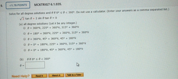 1 78 Points Mcktrig7 6 1 035 Solve For All Degree Chegg Com