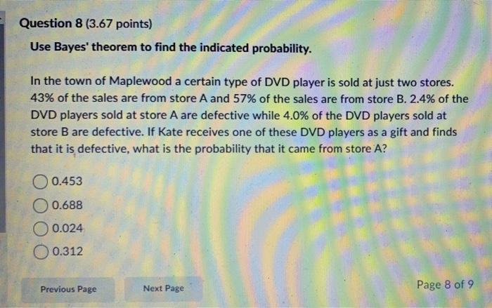 Solved Question 9 (3.66 points) Find the indicated | Chegg.com