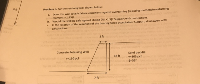Solved Problem II. For the retaining wall shown below: a. | Chegg.com
