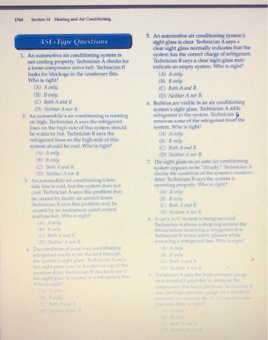 Solved 1760 Section 14 Heating and Air Conditioning ASEType