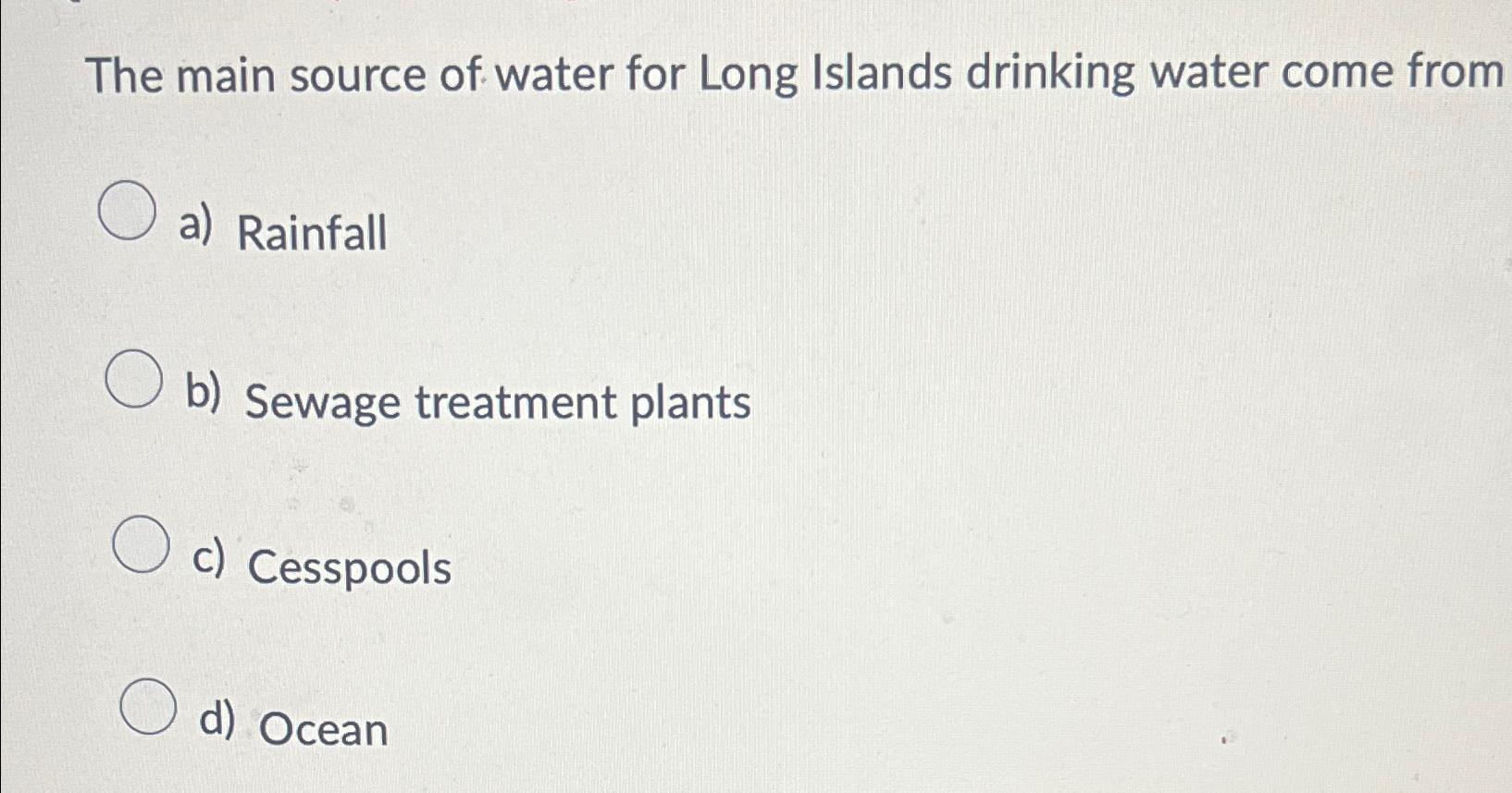 Solved The main source of water for Long Islands drinking