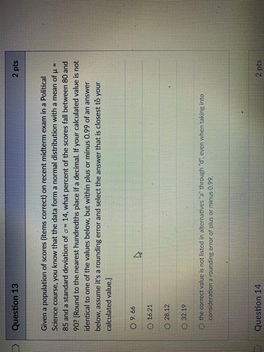 Solved Question 13 2 pts Given a population of scores (items | Chegg.com