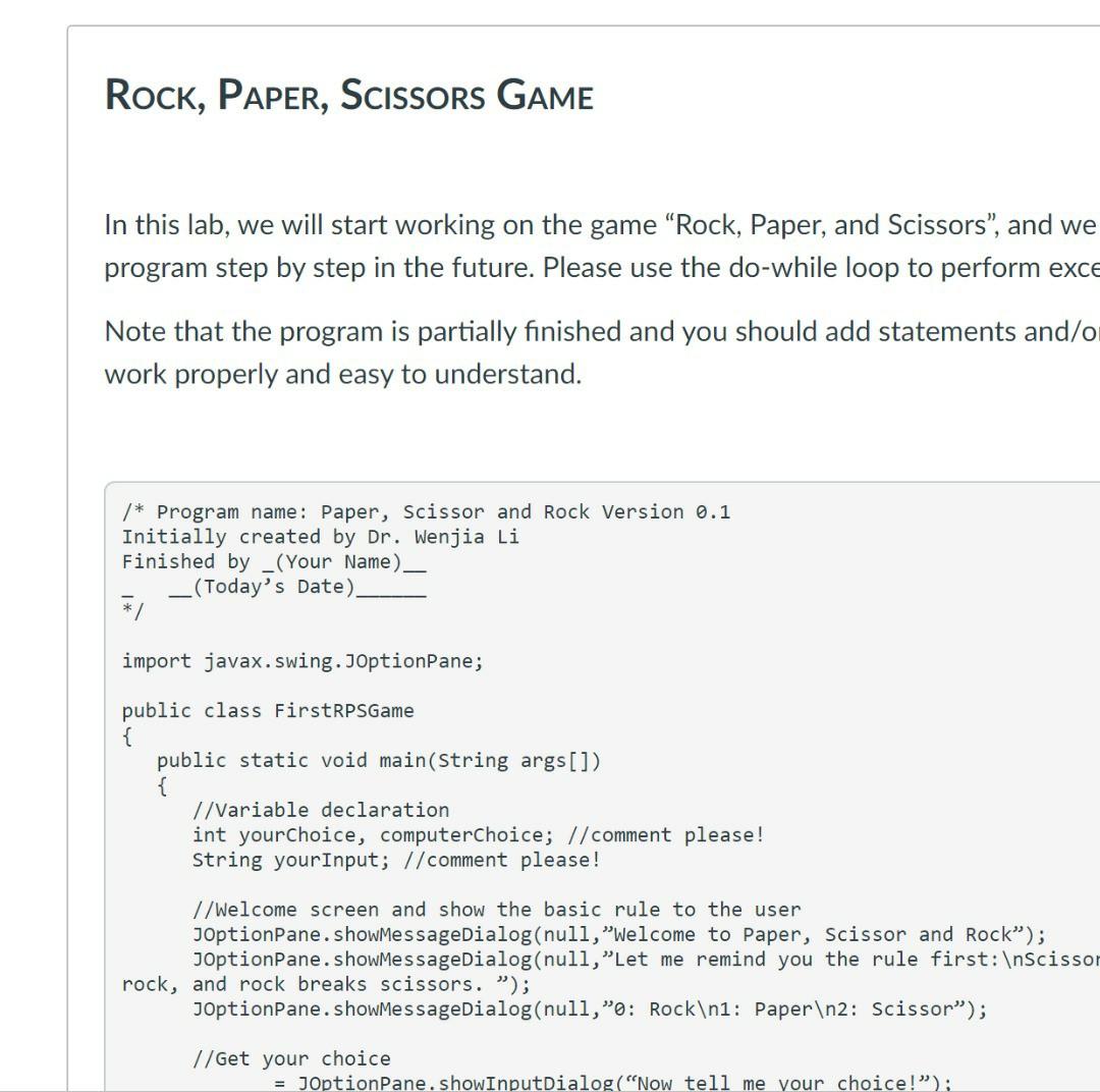 Solved Rock, PAPER, SCISSORS GAME In this lab, we will start | Chegg.com