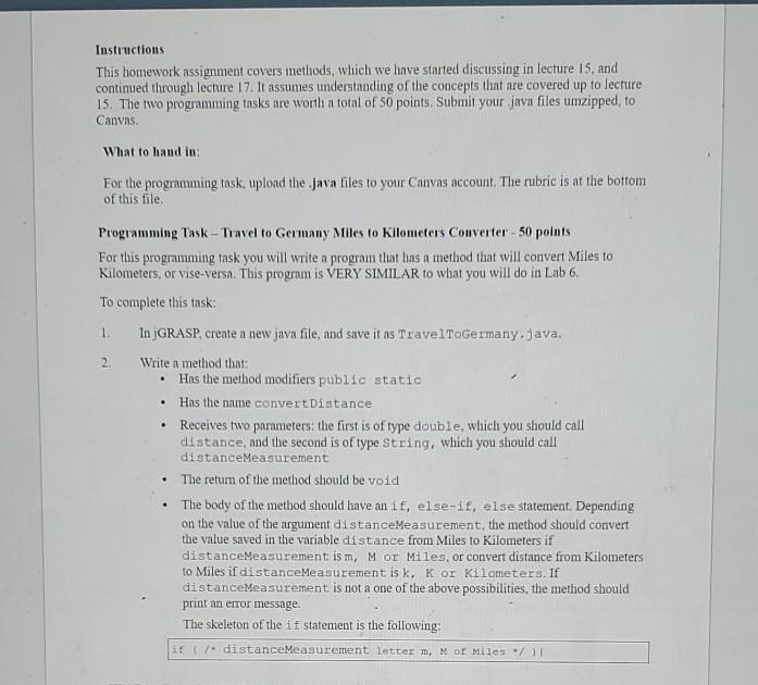 Solved Instructions This homework assignment covers methods, | Chegg.com