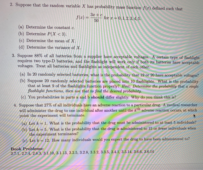 Solved 2. Suppose that the random variable X has probability | Chegg.com