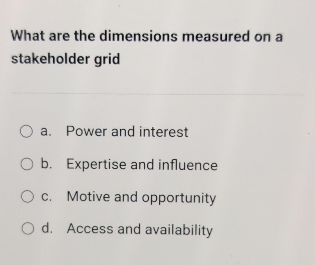 Solved What are the dimensions measured on a stakeholder