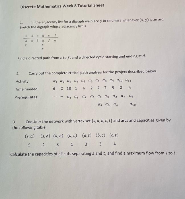 Solved Discrete Mathematics Week 8 Tutorial Sheet 1. In the | Chegg.com