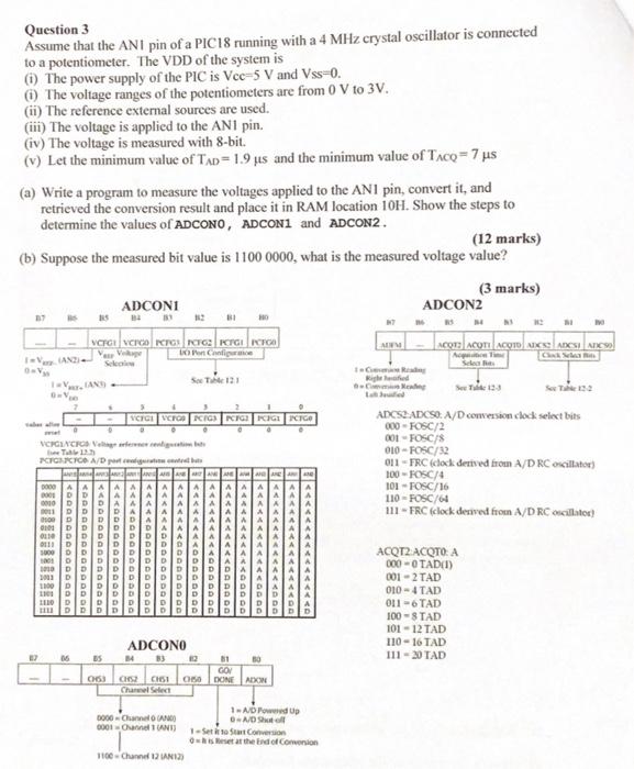 Solved Question 3 Assume that the ANI pin of a PIC18 running