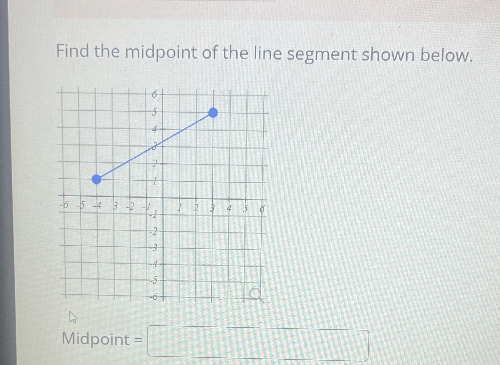 Solved Find the midpoint of the line segment shown | Chegg.com