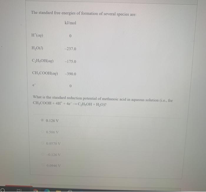 Solved The standard free energies of formation of several | Chegg.com