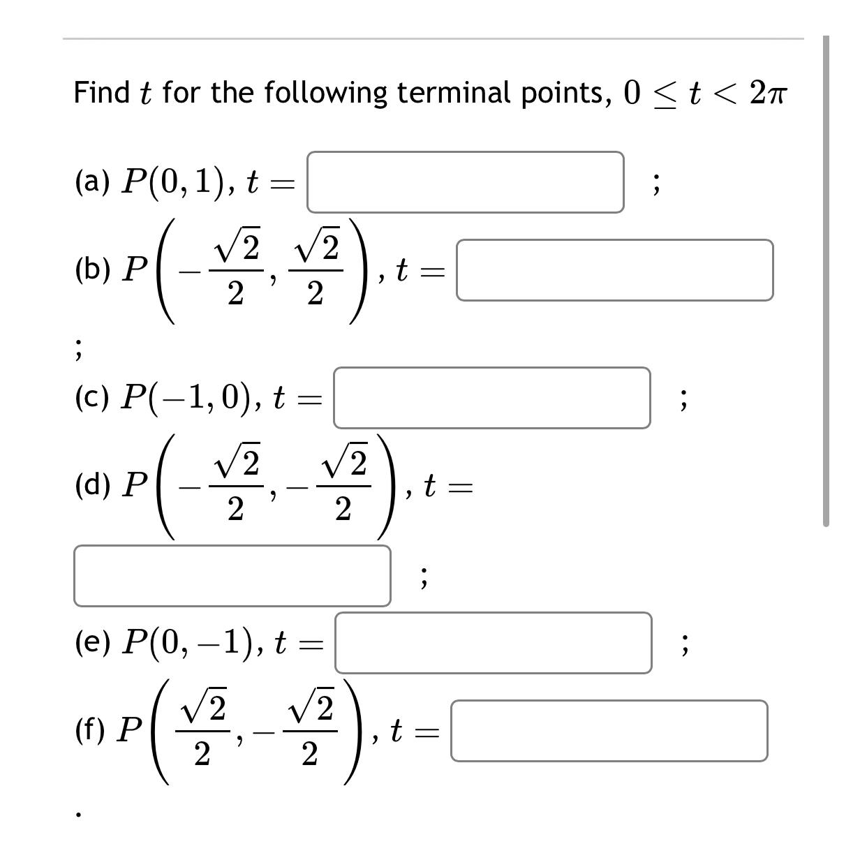 Solved Find T ﻿for The Following Terminal Points, | Chegg.com