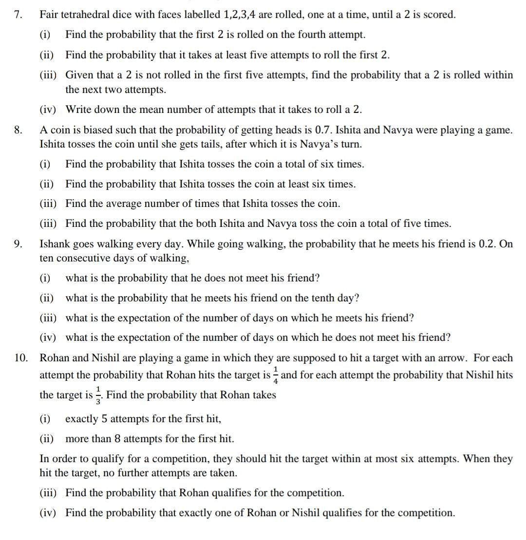 Solved 7. 8. Fair tetrahedral dice with faces labelled