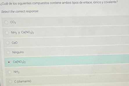 ¿Cuál de los siguientes compuestos contiene ambos tipos de enlace, iónico y covalente? Select the correct response: \( \mathr