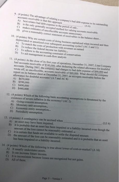 Solved 9. (4 points) The advantage of relating a company's | Chegg.com