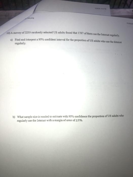Solved no 10) A survey of 2255 randomly selected US aduls | Chegg.com