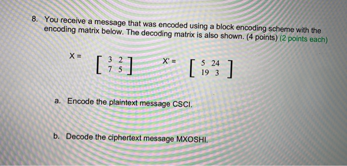 how to encode a message using matrix