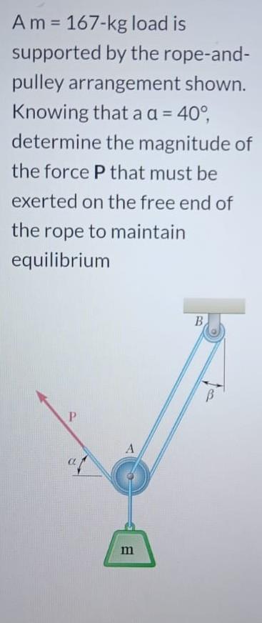 Solved Am= 167-kg load is supported by the rope-and- pulley | Chegg.com