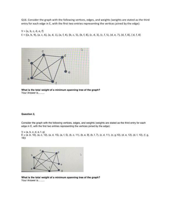 Solved Q16. Consider the graph with the following vertices, | Chegg.com