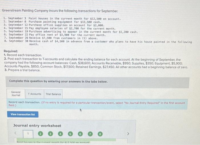 Solved Greenstream Painting Company incurs the following | Chegg.com