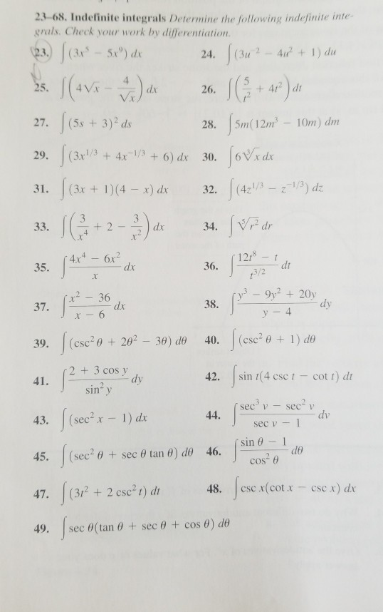Solved 25. dx 26. 23-68. Indefinite integrals Determine the | Chegg.com