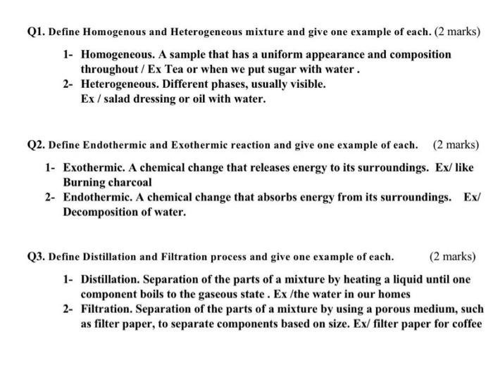 Q1 Define Homogenous And Heterogeneous Mixture And Chegg Com