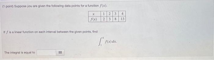 Solved (1 point) Suppose you are given the following data | Chegg.com