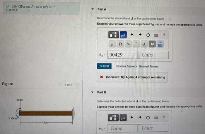 Solved E = 210 GPa and I = 65.0(105) mm (Figure 1) Part A | Chegg.com