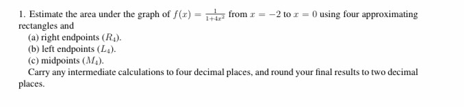Solved 1. Estimate the area under the graph of f(x) = from x | Chegg.com