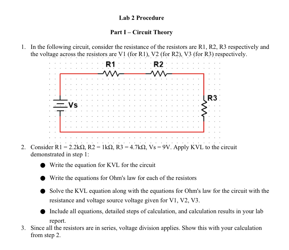 Solved Lab 2 ﻿ProcedurePart I-Circuit TheoryIn the following | Chegg.com