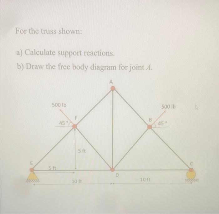 Solved For The Truss Shown: A) Calculate Support Reactions. | Chegg.com